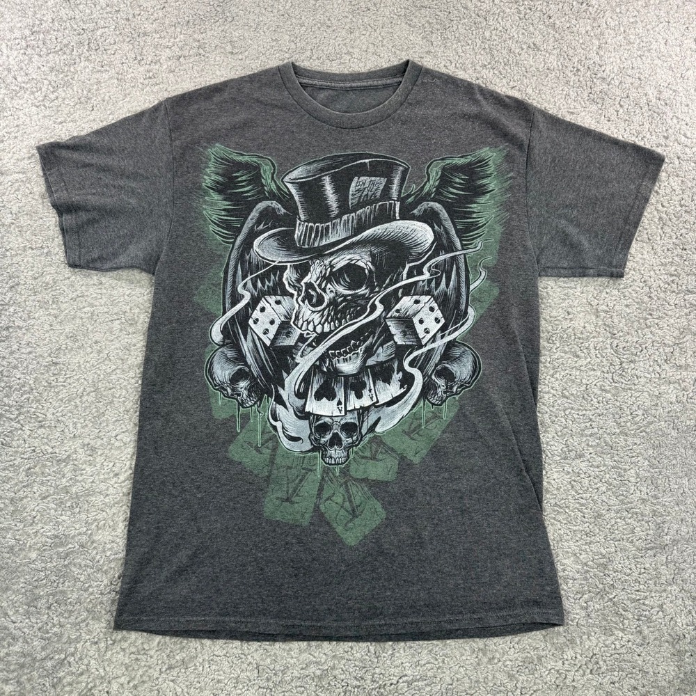 Vintage‎ Y2K Mens Sm-Med Skeleton Skull Dice Cards Rocker T Shirt